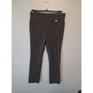 Anne Klein Size 10 Gray Plaid Dress Pants